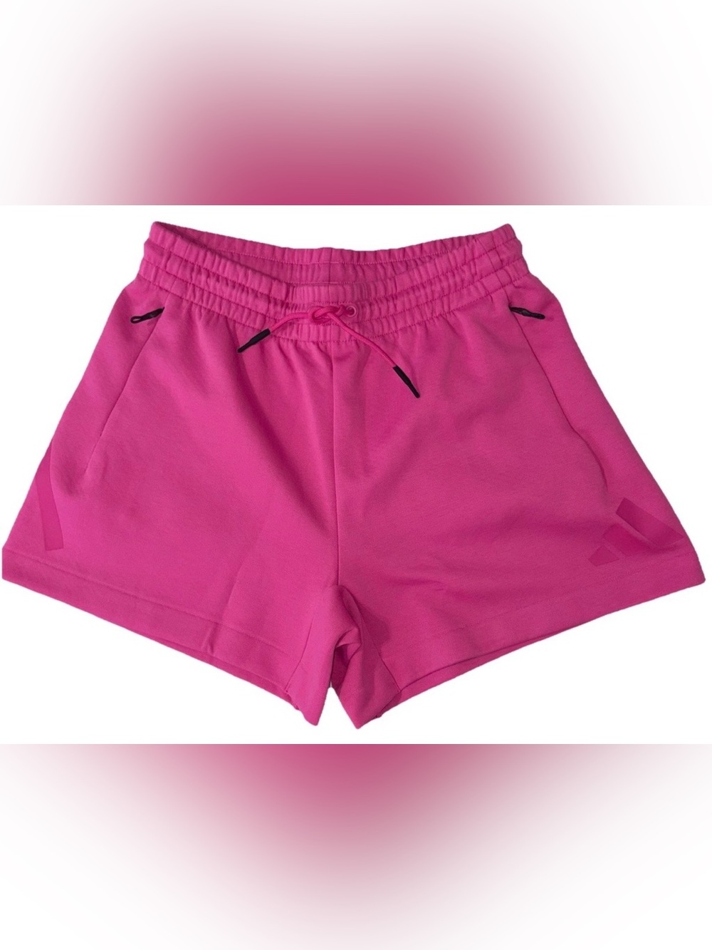 NWT ADIDAS MEDIUM ZNE SEMI LUCID SHORTY ZIP POCKETS FUSHIA W/ BLACK ACCENTS